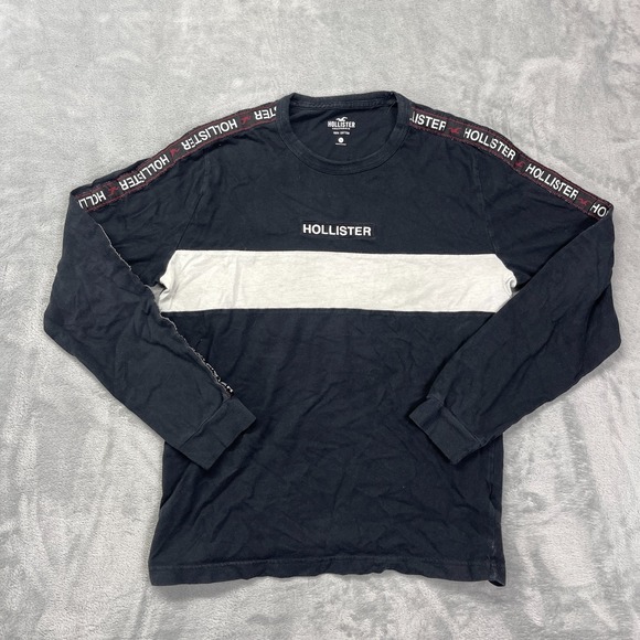 Hollister Other - Hollister T-Shirt Mens S Black White Logo Tape Detail Long Sleeve Crew Neck Tee